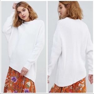 Free People White Downtown Ribbed Cotton Sweater